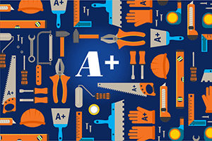 An illustrated collage of tools