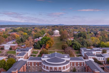 Aerial view of Grounds, from Old Cabell Hall to the Rotunda