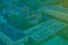 A blue and orange-tinted birdseye view of UVA Grounds