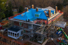 Birdseye view of Carr's Hill scaffolded while under renovation