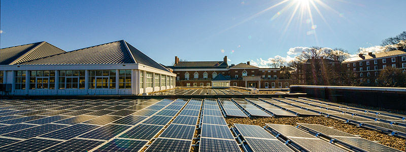 Solar panels installed on the roof of the UVA Bookstore