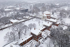 Aerial view of the Lawn covered in snow