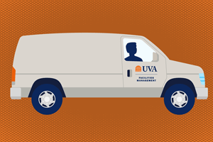 Graphic illustration of a Facilities utility van
