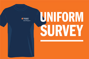 Graphic illustration of a Facilities Management uniform and the text 'Uniform Survey'