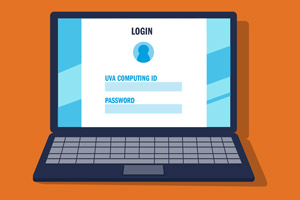 Graphic image of laptop displaying login page