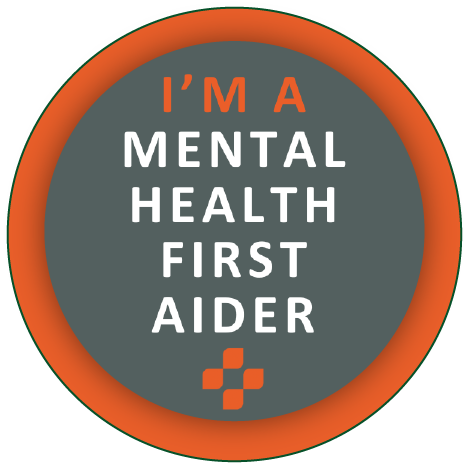 Badge reads I'm a Mental Health First Aider