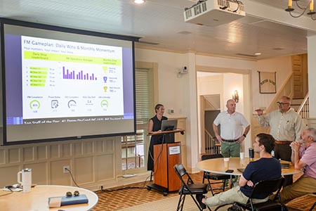 FM staff present their ideas for a digital leaderboard during FM Innovation Day
