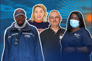 Illustrated cut-outs of four FM employees