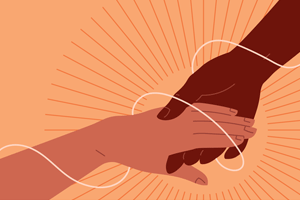 Illustration of a hand helping up another hand