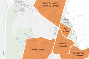 Map indicating the different zones of UVA that are under construction