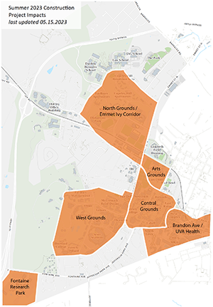 Map indicating the different zones of UVA that are under construction