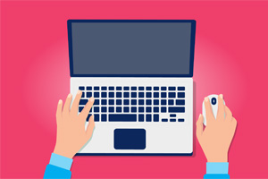Graphic of laptop and person holding wireless mouse