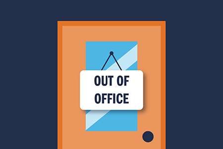 'Out of office' sign hanging on an office door