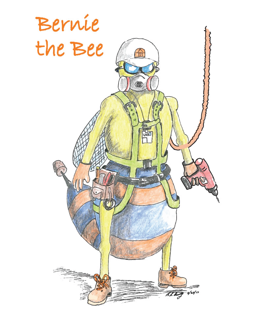 Illustration of Bernie the Bee in a personal protective equipment
