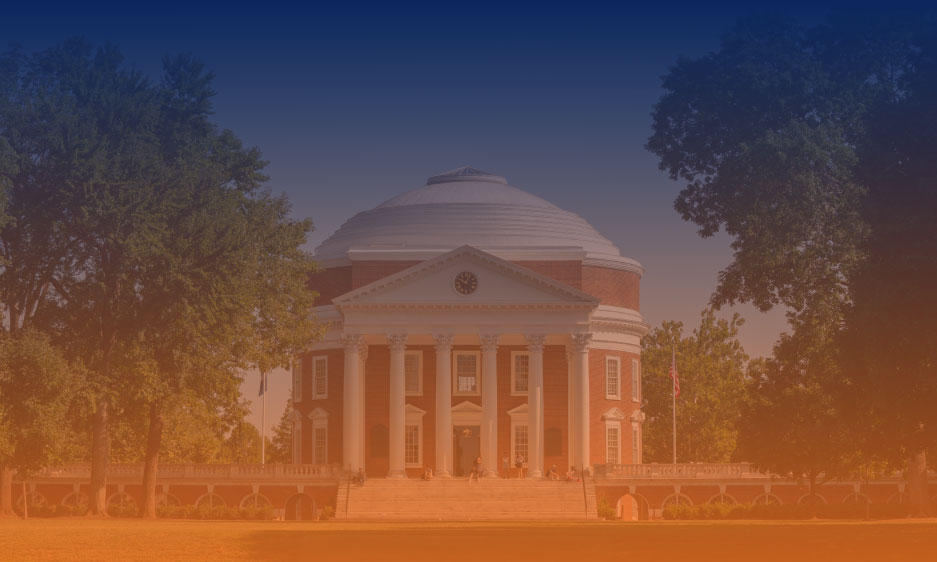 Rotunda with a blue overlay that becomes orange from top to bottom