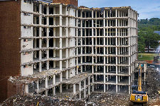 A wide view of partial demolitions of Alderman Library