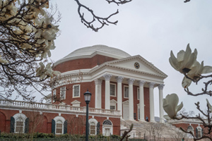 The Rotunda in Spring, with dogwood flowers in the foreground