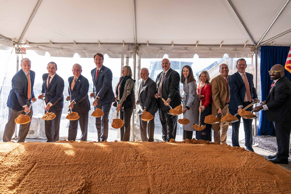UVA executives, along with Governor Glenn Youngkin and Virginia First Lady Suzanne Youngkin take part in a groundbreaking ceremony