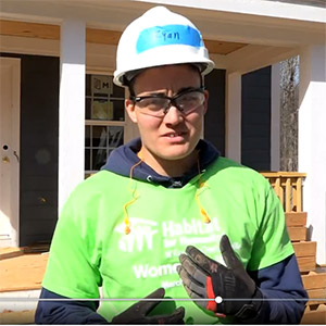 Ryan McCarthy being interviewed in hard hat