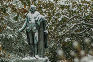 Statue on Grounds covered in snow