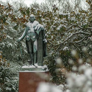 Statue on Grounds covered in snow