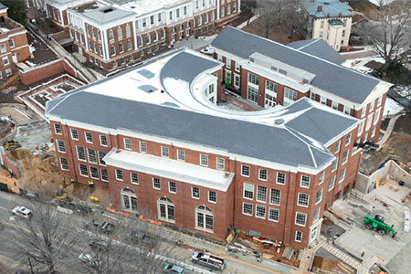Aerial view of McIntire School of Commerce