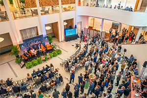 Aerial view of the atrium in Shumway Hall