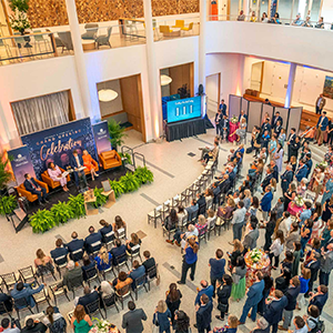 Aerial view of the atrium in Shumway Hall