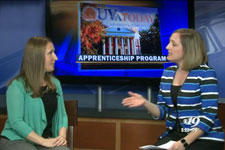 Facilities Management HR specialist Sarah McComb and newscaster discuss apprentice program