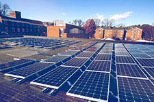 An array of solar panels atop Ruffner Hall