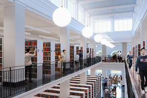 Architectural rendering of the future Alderman Library interior