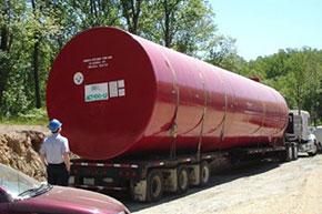 Petroleum storage tank being installed
