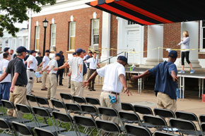 Facilities Management employees exercising before work