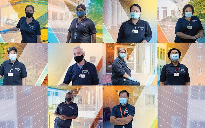 A grid of photos of Custodial Services staff members