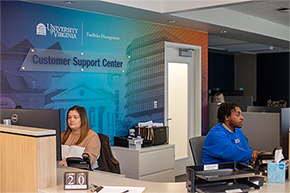 Customer Support Center employees talking with clients on phone