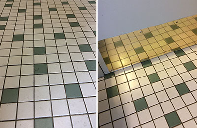 Tile before and after being gleamed